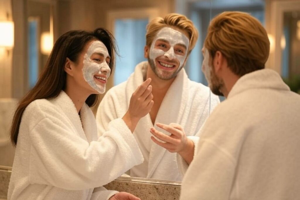 couple  se faisant un masque beauté