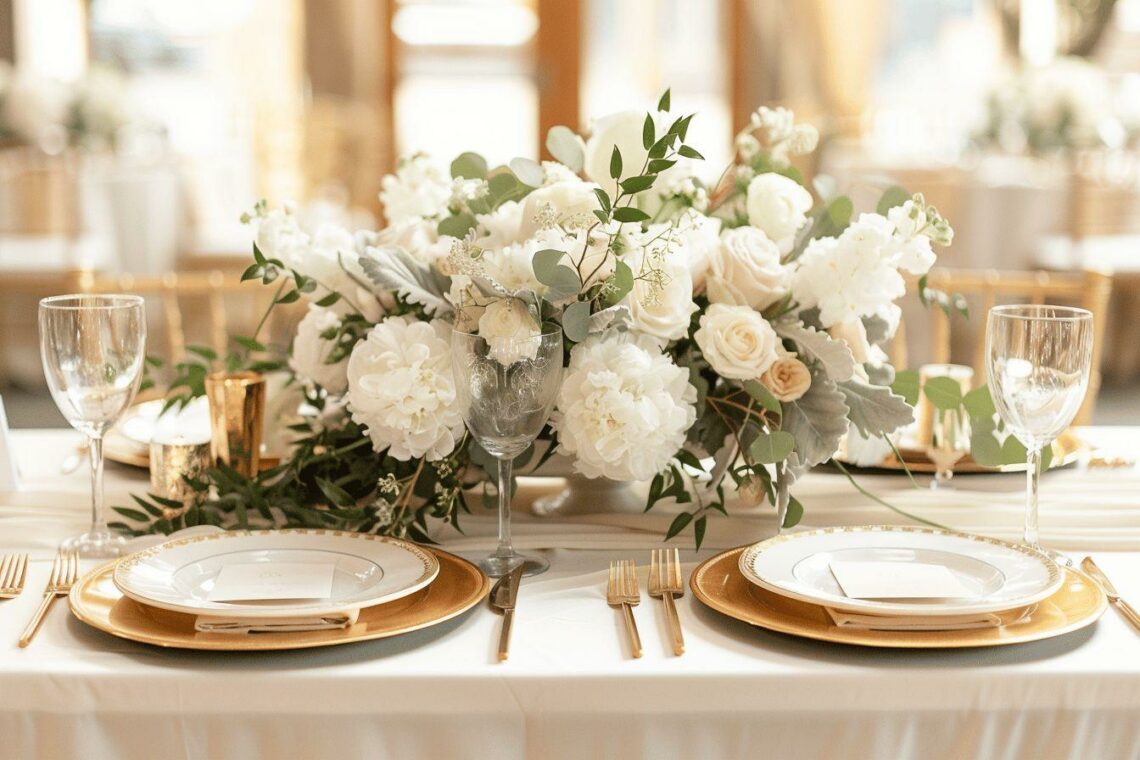 Déco élégante pour table de mariage : inspirations blanc et or pour une réception inoubliable